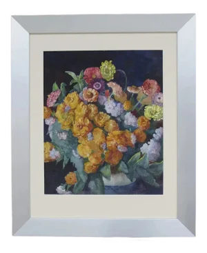 Mid 20th Century Floral Still Life Watercolor Painting by Violetta D. Prentiss Lingan, Framed