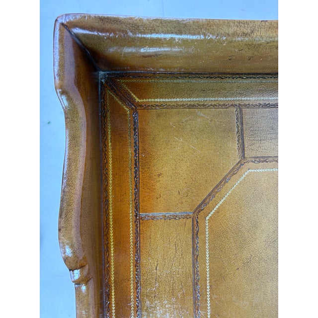Chippendale Vintage Leather Galley Tray Coffee Table After Ralph Lauren For Sale - Image 3 of 12