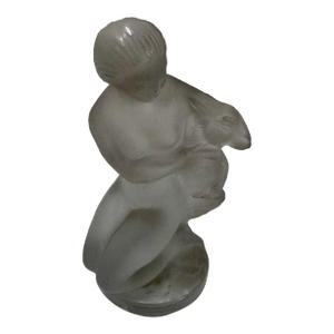 Lalique Frosted Crystal Kneeling Woman With Lamb Figurine – Vintage Lalique Sculptural Piece