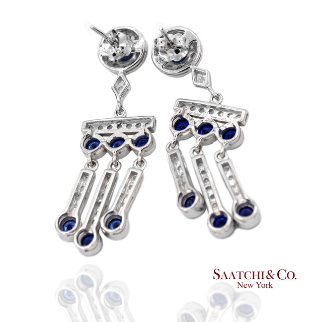 14k(585) Vintage White Gold Natural Diamond and Sapphire Earrings For Sale - Image 9 of 12