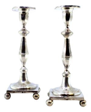 Silver Candlesticks with Embossed Stems, Friezes and Spherical Feet, Set of 2