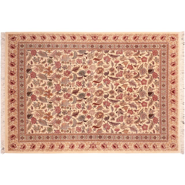 Beige Floral 1990's Pak-Persian Ivory/Pink Wool Rug - 6'0'' X 9'2'' For Sale - Image 8 of 9