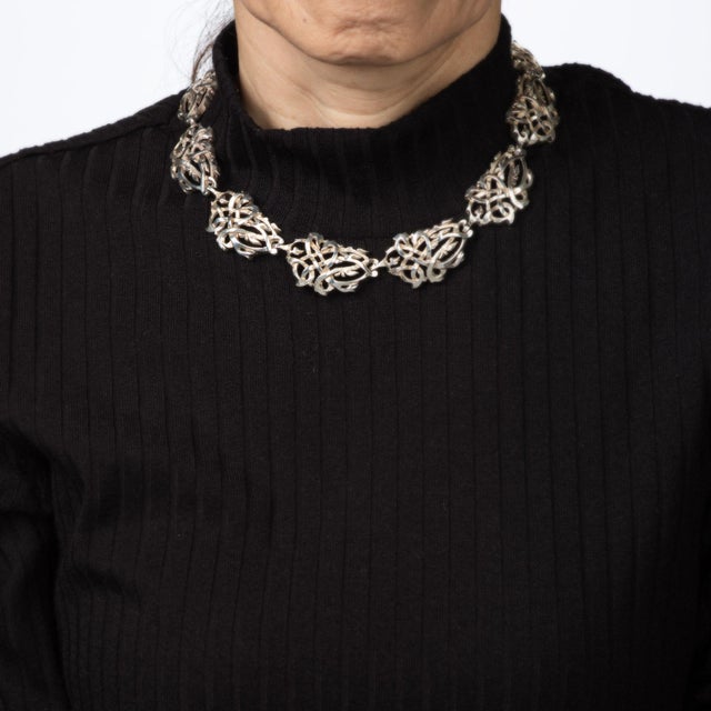 Vintage Ilias Lalaounis Sterling Silver Necklace 16" Choker Wide Knot Links For Sale - Image 4 of 4