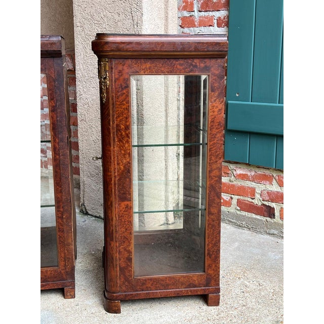 Pair Antique French Glass Vitrine Display Cabinets Burl Mahogany Mirror C1900 For Sale - Image 15 of 18