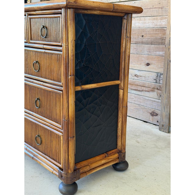 Contemporary Vintage Milling Road Baker Faux Bamboo Chest With Black Crackle Finish For Sale - Image 3 of 12