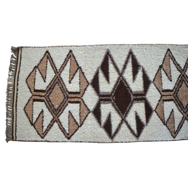 Hand-Knotted Kurdish Runner Rug . Pure Organic Undyed Wool High Pile Herki - 3′1″ × 11′6″ For Sale - Image 10 of 15