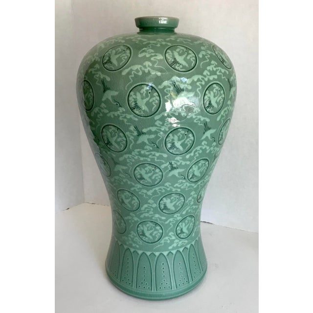 MidCentury Korean Celadon Vase With Flying Cranes Chairish