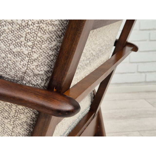 Danish Armchair in White Furniture Fabric & Beech, 1960s For Sale - Image 11 of 18