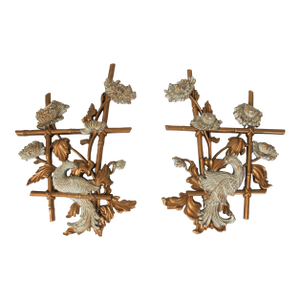Vintage Syroco Inc. Gold & White Birds and Flowers Wall Hangings - A Pair