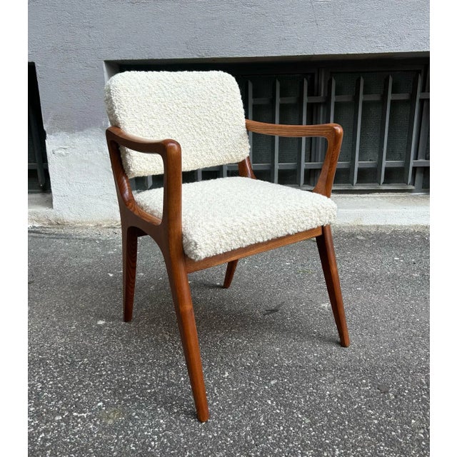 Brown Set of Armchairs with Dark Wood Frame and White Bouclé Fabric, 2000s For Sale - Image 8 of 18