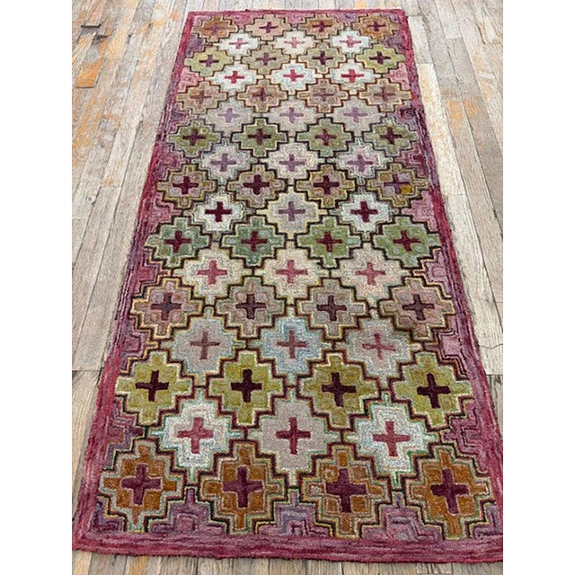 1880s Multicolor Field Cross Folk Art Antique American Knotted Wool Hooked Rug For Sale - Image 4 of 6