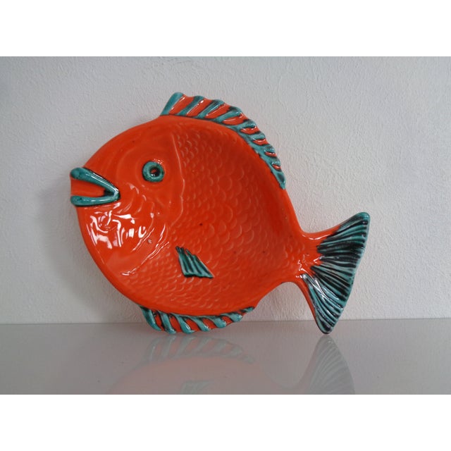 Orange Green Ceramic Fish Ashtray, Italy, 1960s For Sale - Image 9 of 9