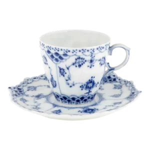 Blue Fluted Full Lace Royal Copenhagen Cup and Saucer Blue White Demitasse