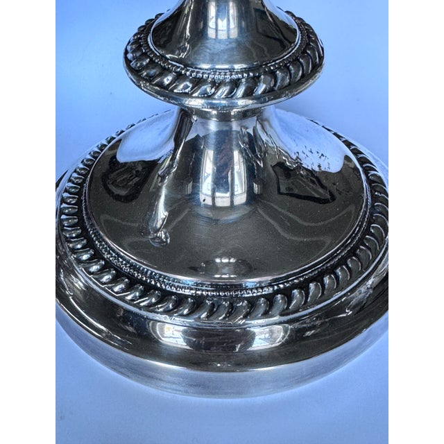 MOS2026Antique Silver Plated Three Arm English Candleabras - A Pair For Sale - Image 15 of 18