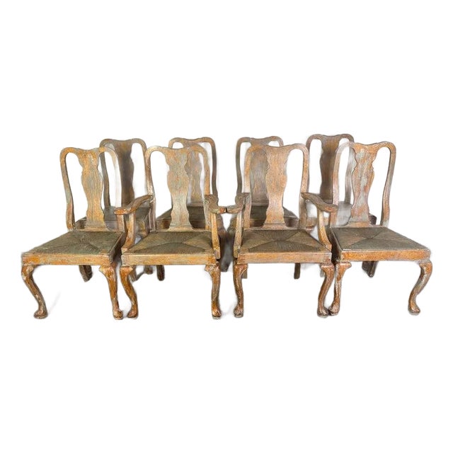 Set of Eight Queen Anne Dining Chairs For Sale
