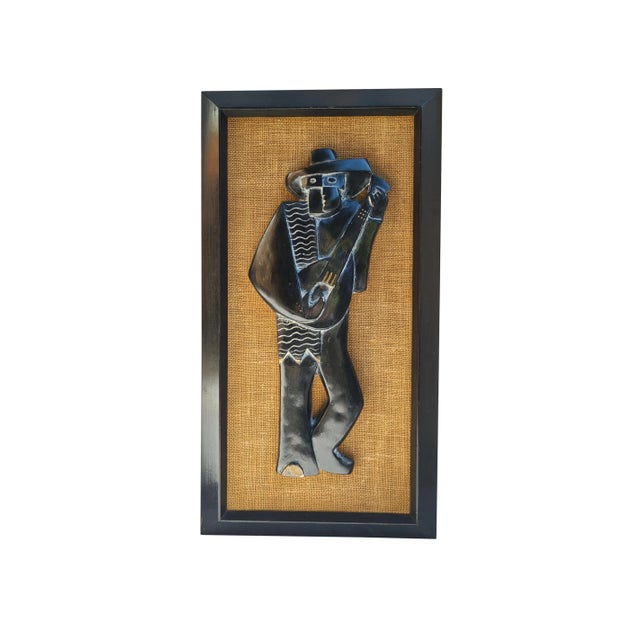 Wood 1960s Abstract Guitarrón & Chirimia Players Modern Musicians Sculpture Wall Art - Set of 2 For Sale - Image 7 of 9