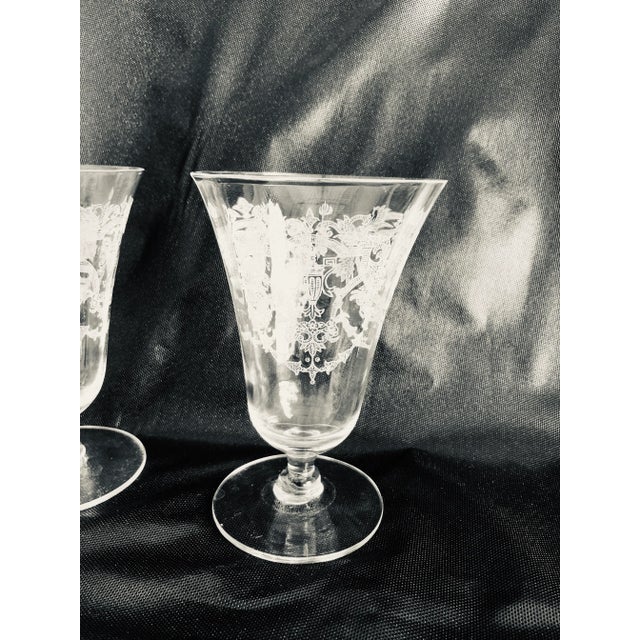 Victorian Vintage Floral Etched Fostoria Navarre Clear Crystal Ice Tea or Water Glasses S/3 For Sale - Image 3 of 5