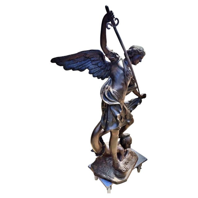 Monumental Bronze Saint Michael the Archangel Sculpture For Sale - Image 9 of 12