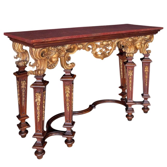 Baroque Italian Baroque Revival Giltwood and Oak Console Table, 18th Century and Earlier For Sale - Image 3 of 13
