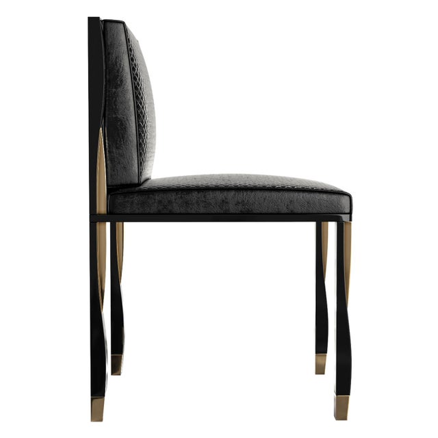 Metal "Candice" Chair With Stainless Steel, Bronze Details and Woven Leather For Sale - Image 7 of 13