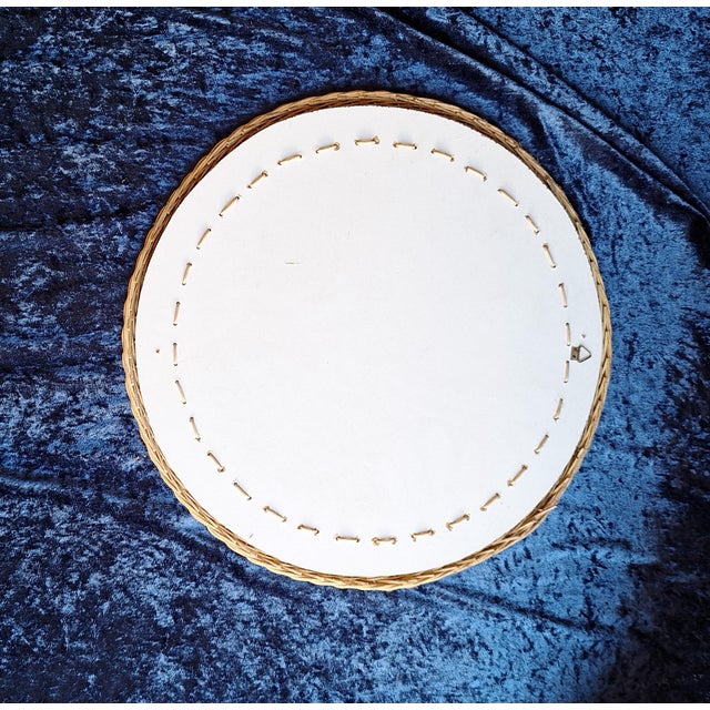 Vintage Round Wall Mirror with Wicker Frame, 1970s For Sale - Image 4 of 5