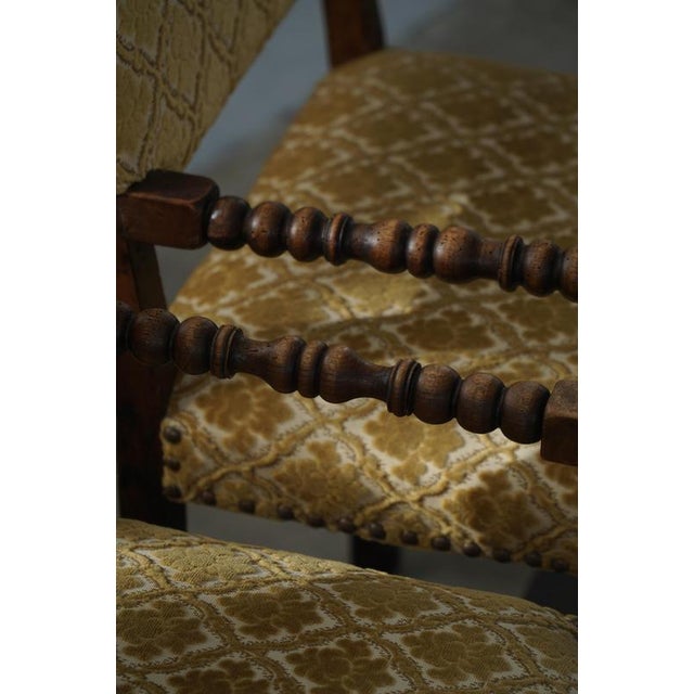 Gold French Louis XIII Style Bobbin Armchair with Patterned Fabric, 1930s For Sale - Image 8 of 18