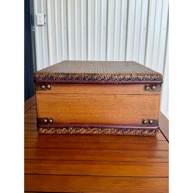 Vintage Rattan Wrapped Decorative Suitcase Trunk For Sale - Image 11 of 12
