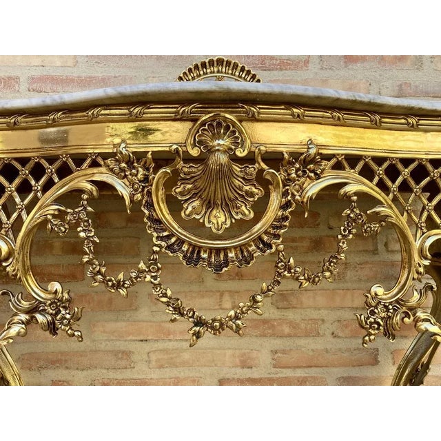 Mid-Century Italian Marble Top & Bronze Console, 1960 For Sale - Image 9 of 11
