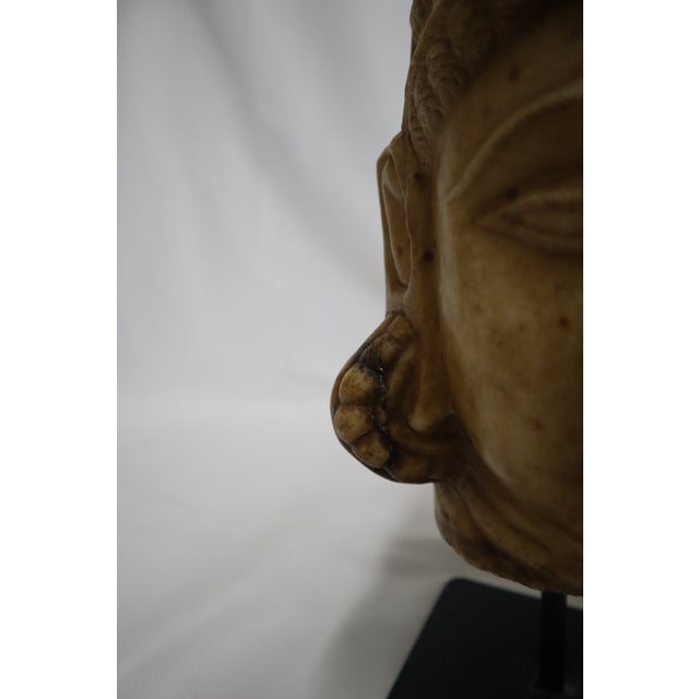 Hand Carved Stone Head of Indian Deity Statue on Stand For Sale - Image 11 of 12