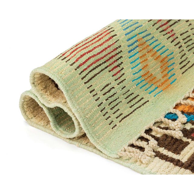 Brown Tribal Diamond Hand-Knotted Moroccan Wool Runner | 10'8" X 2'1" | One of a Kind For Sale - Image 8 of 9