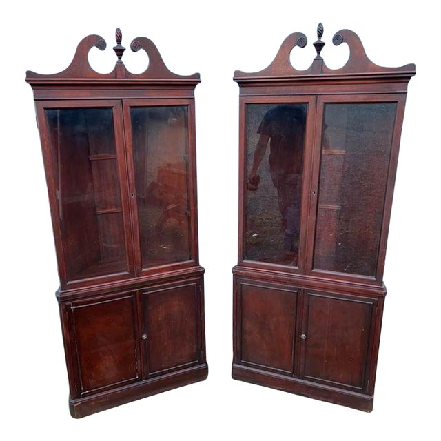 Pair of Chippendale Style Mahogany Corner Cabinets. Circa 1930s. For Sale