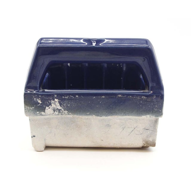 Vintage Navy Blue Ceramic Recessed Soap Dish For Sale - Image 6 of 11