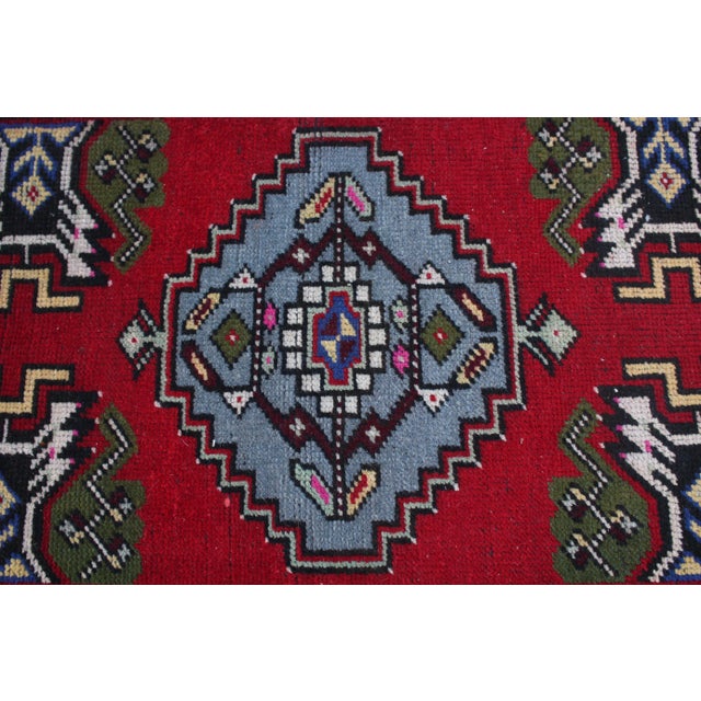 Red 1960s Turkish Vintage Traditional Oushak Doormat Rug For Sale - Image 8 of 13