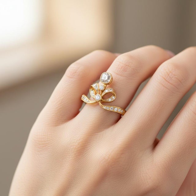 Modern Art-Deco Style Moissanite Silver, Gold Ring, Size 6 For Sale - Image 3 of 9