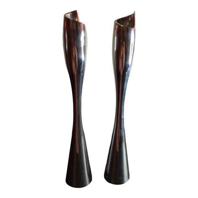 Vintage Nambe Silverplated Taper Candlestick Holders- Set of 2 For Sale