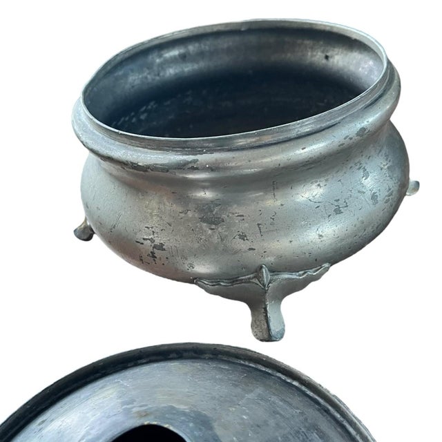 Antique Pewter Spittoon Funnel Lid 7” Saloon Tobacco Cuspidor For Sale - Image 10 of 11