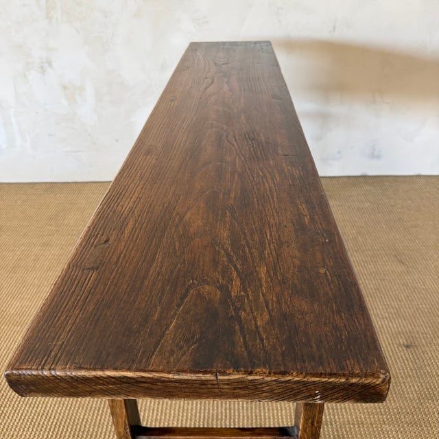 Brown Vintage Reclaimed Elm Wood 4 Drawer Console C. 1920 For Sale - Image 8 of 12