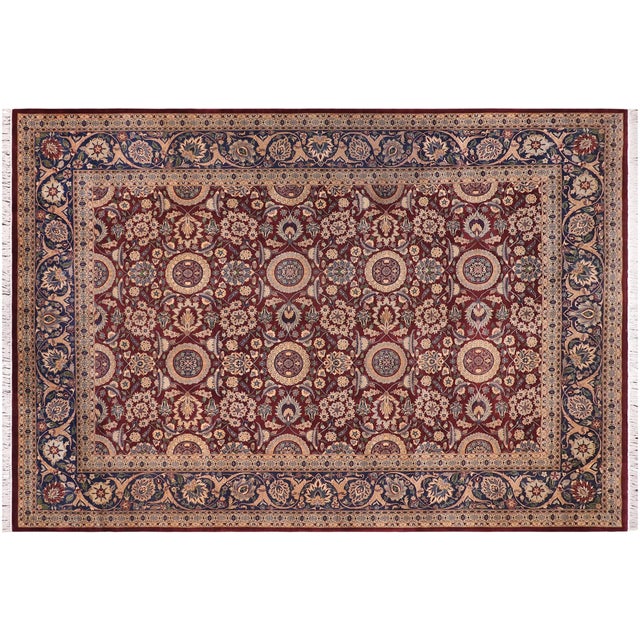 Burgundy Shabby Chic 1990's Agra Tabriz Pak-Persian Burgundy/Blue Wool Rug - 9'3'' X 13'2'' For Sale - Image 8 of 9