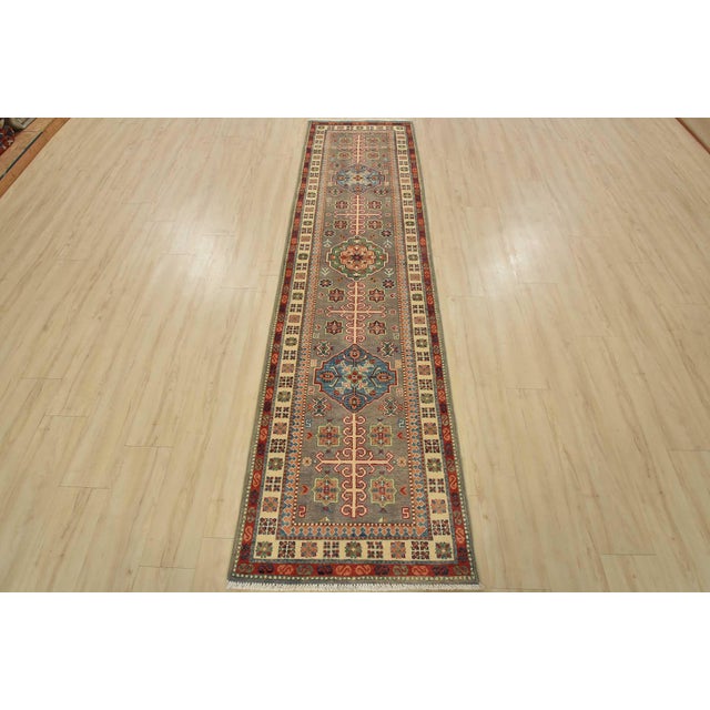 Farmhouse Kazak Runner 2’7” X 9’8” Gray Wool Tribal Hand-Knotted Oriental Rug For Sale - Image 3 of 13