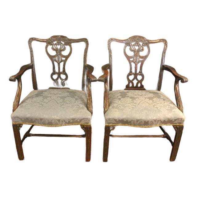 Late 19th Century Pair of George III Style Mahogany Arm Chairs For Sale
