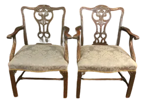Late 19th Century Pair of George III Style Mahogany Arm Chairs