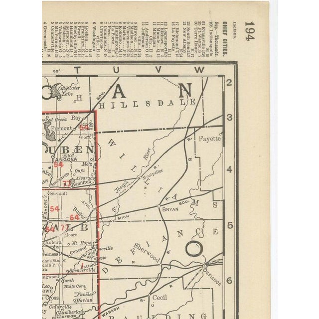Paper Antique Map of Indiana, The Hoosier State from Rand McNally, 1899 For Sale - Image 7 of 12