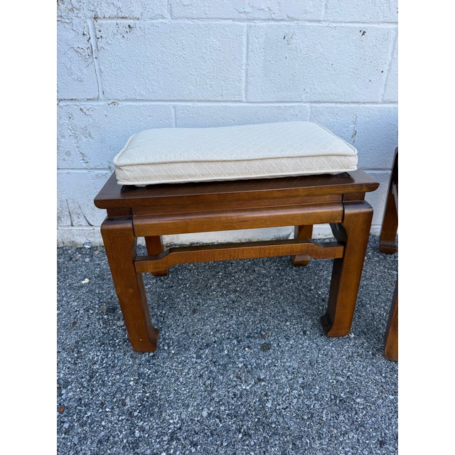 Pair of Vintage Asian-Style Wooden Stools / End Tables With Reversible Cushioned Tops, Circa 1970s–1980s For Sale - Image 10 of 12