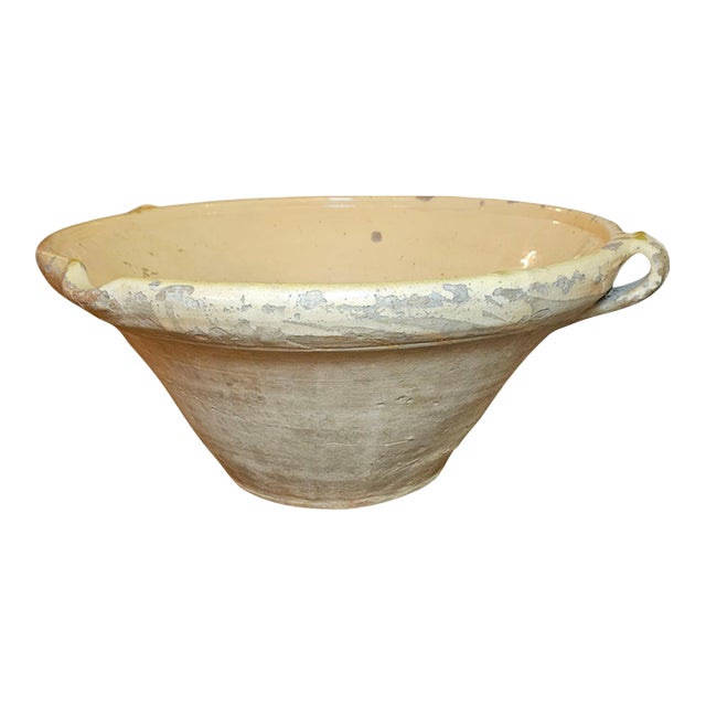 A Monumental 19th Century French Tian Bowel With 2 Loop Handles and Beautiful Poor Spout For Sale