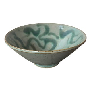 Vintage Japanese Inspired Studio Pottery Bowl with Swirl Glaze Decoration, 1970s For Sale