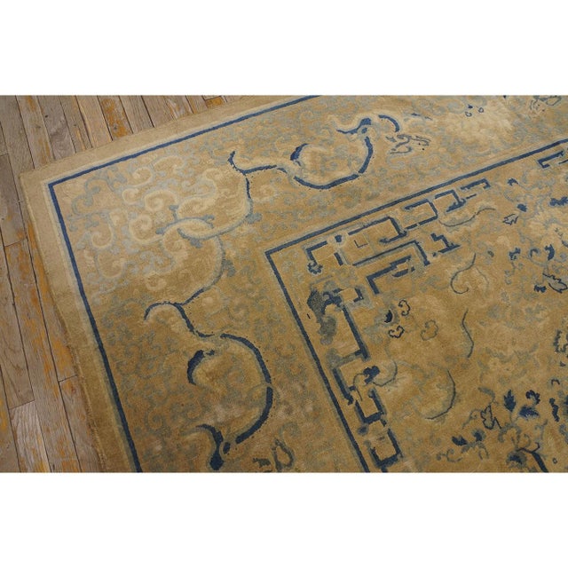 1880s Beige Blue Traditional Antique Chinese Peking Rug 7'9" X 8'1" Wool Square For Sale - Image 4 of 10