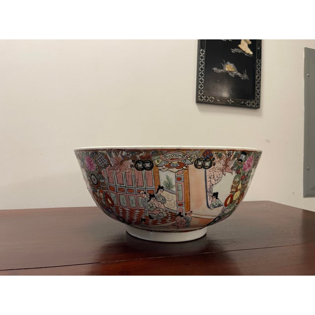 Chinoiserie Giant 19th Century Chinese Famille Rose Punch Bowl - "Kezi Tu" Theme With Qianlong Mark For Sale - Image 3 of 7