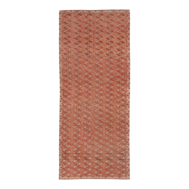 Antique Tekke Rug With Gul Motif in Rich Coral and Ivory Tones 8'0 X 18'10 For Sale