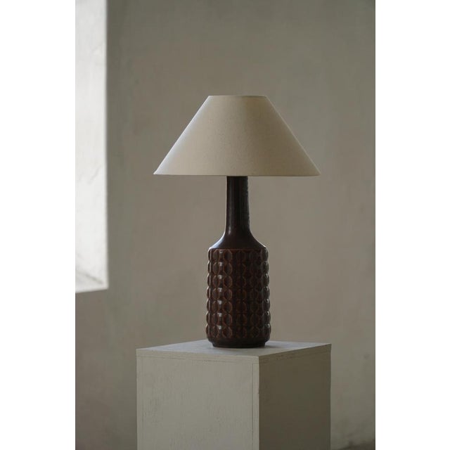 Brown Danish Modern Ceramic Table Lamp in Brown Glaze by Desire Stentøj, Denmark, 1960s For Sale - Image 8 of 17