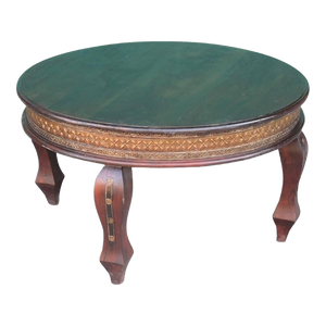 36” Round Solid Wood Cocktail Table With Brass Accents